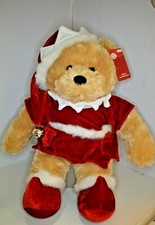 Christmas Stuffed PLUSH Tan BEAR Hat COLLECT 16" SOFT Santa Toy CHEST Red OUTFIT