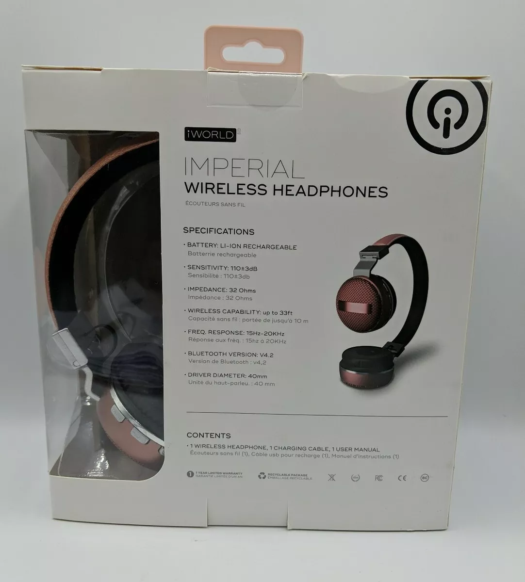 Iworld Imperial Wireless Pink Blush Bluetooth Headphones IWHP1003-RSG