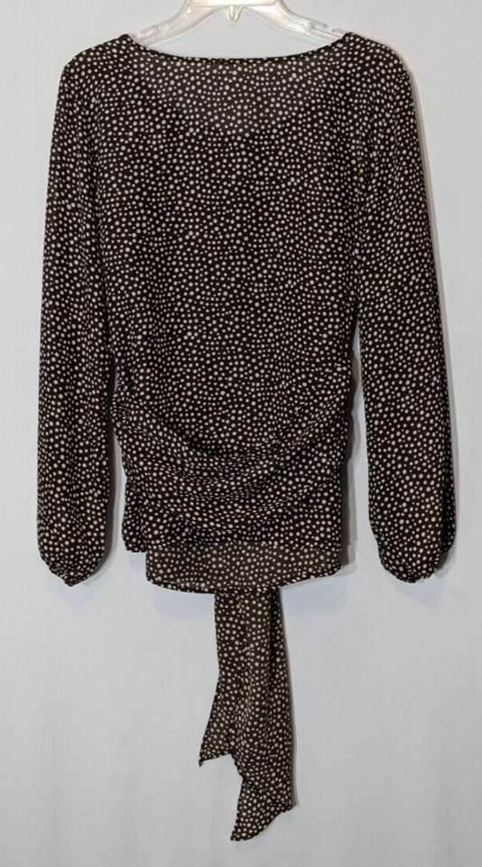 ALLISON MORGAN Brown Dot Chiffon Two-Layer Long Sleeve Blouse; Size M ...