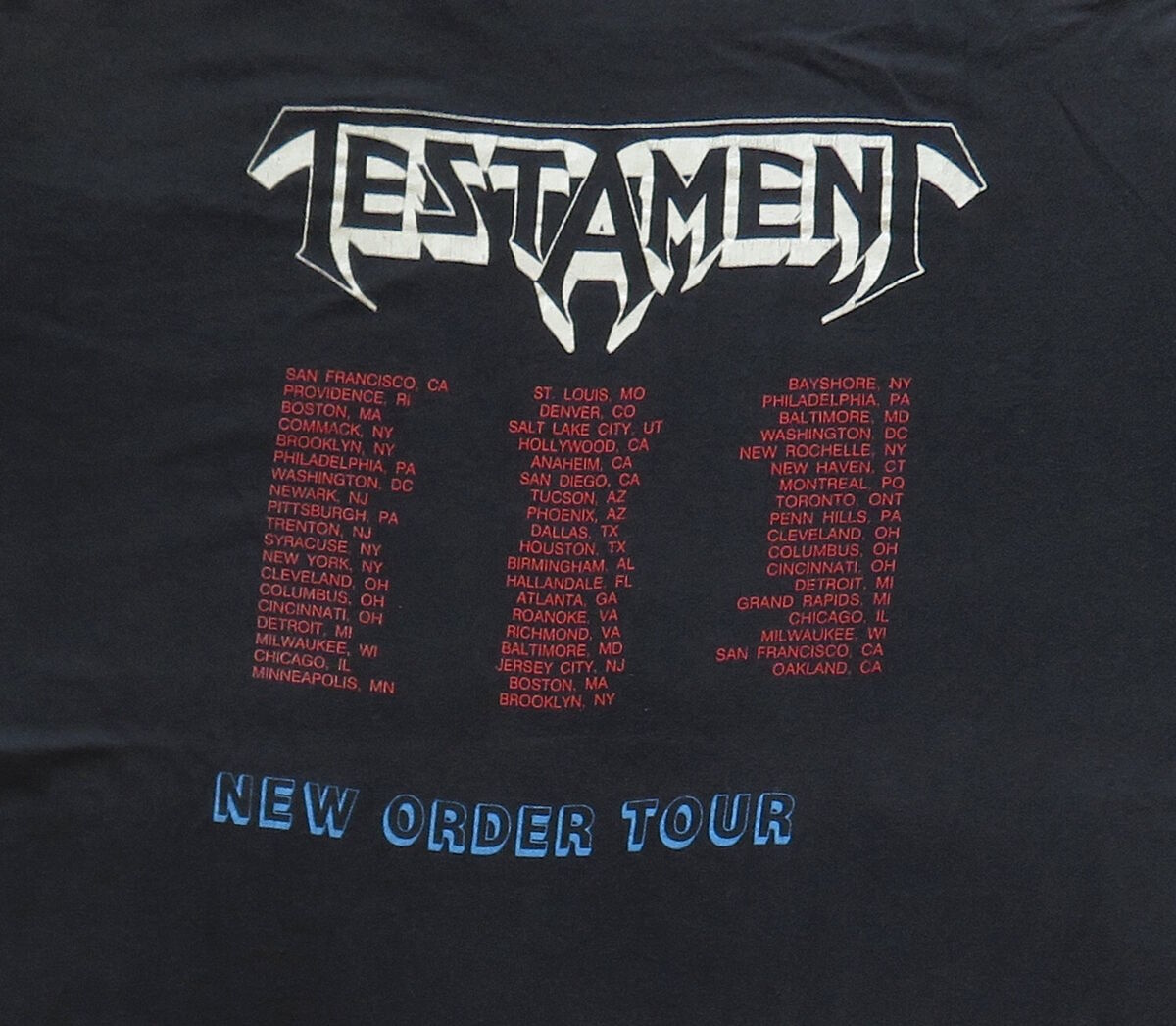 Testament Vintage T Shirt 1988 New Order Tour 1988 Bay Area