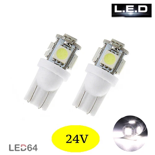 2 x AMPOULES W5W T10 24V - 5 LED SMD Blanches