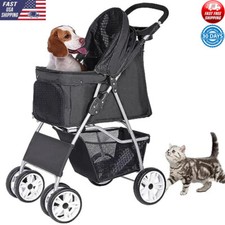 Foldable Pet Stroller Cats Dogs Travel Carrier W/ Cup Holder Storage Basket New