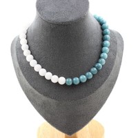 Halskette Perlen Aquamarin 8 Mm. Kette Stahl Inoxydable. Halskette Damen, H