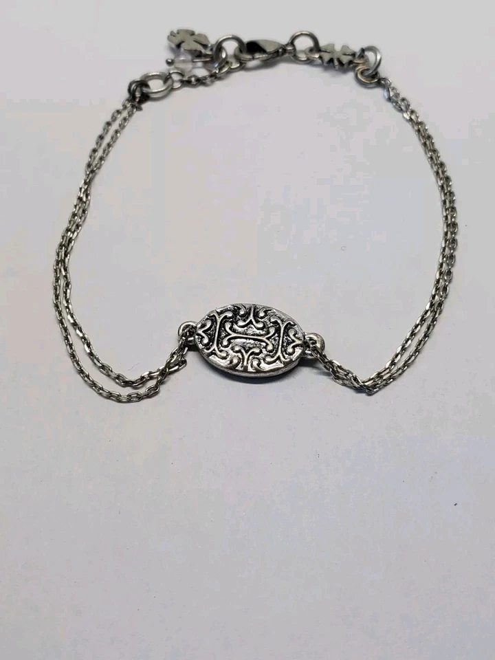 Pulsera reversible de doble cadena con estrás gris tono plata Lucky Brand Foto 4 de 4