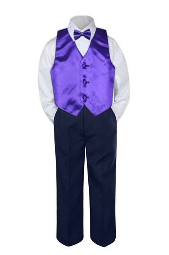 4pc Baby Toddlers Kids Boys Bow Tie Vest Suit Set Formal NAVY Pants size S-8 - Picture 11 of 26