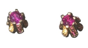 14K Yellow Gold Buttercup Style Pink Rubies Stud Earrings
