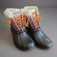 Sperry Women's Saltwater Shibori Fade Size 5 Black Duck Rain Boots STS87895