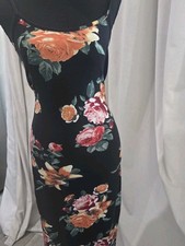 Fashion Nova Women’s Black Multicolor Floral Bodycon Strappy Stretch Midi M