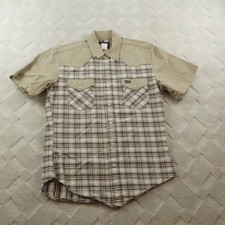 Wrangler Pearl Snap Canvas Shirt Mens Medium Plaid Beige Western Cowboy Rodeo
