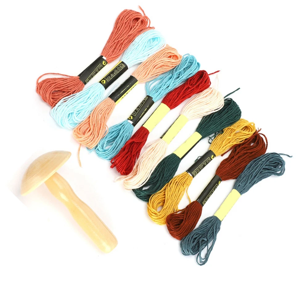 Wooden Darning Supplies Kit Mushroom Patching Threads Tool Travel Handicraft - Image 2 of 4