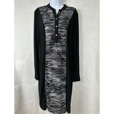 Calvin Klein Women's Black and White Panel Dress Long Sleeve Gold Buttons M NWT