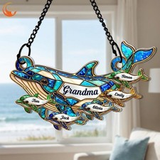 Personalized Dolphin Family Suncatcher, Custom Grandma Dolphin Window Decor,