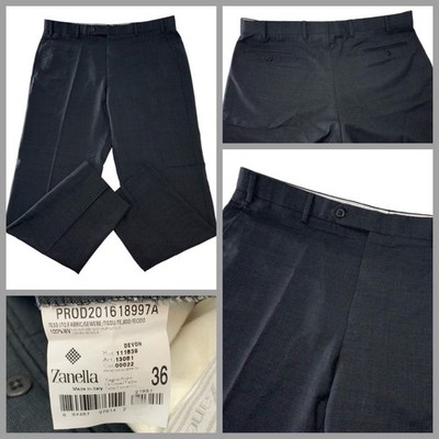 Zanella Devon Dress Pants Men s 36x30 Gray Wool Flat Front Made Italy YGI X5-48