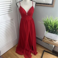 City Triangles Dress Womens 3 Red Maxi Chiffon Gown Retro Y2K Siren Prom Glam