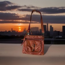 Vintage 1990s FOSSIL ZB2986 Cognac Leather Crossbody Shoulder Bag Adjustable
