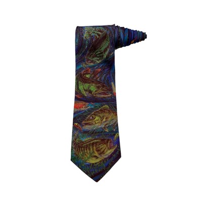 D em Crazy Fish Salmon Bass Trout Vintage Novelty Necktie Polyester