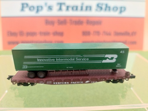 Coche plano Con-Cor # 2208 ~ escala N ~ 50' Western Pacific RR ~ TOFC con remolque BN | Zustand: Used