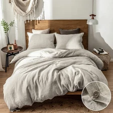 Simple&Opulence 100% Linen Duvet Cover Set, 3 Pieces Belgian Flax Breathable ...