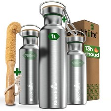 Gourde isotherme en acier inox, bouteille isotherme 1l, bouteille d'eau anti