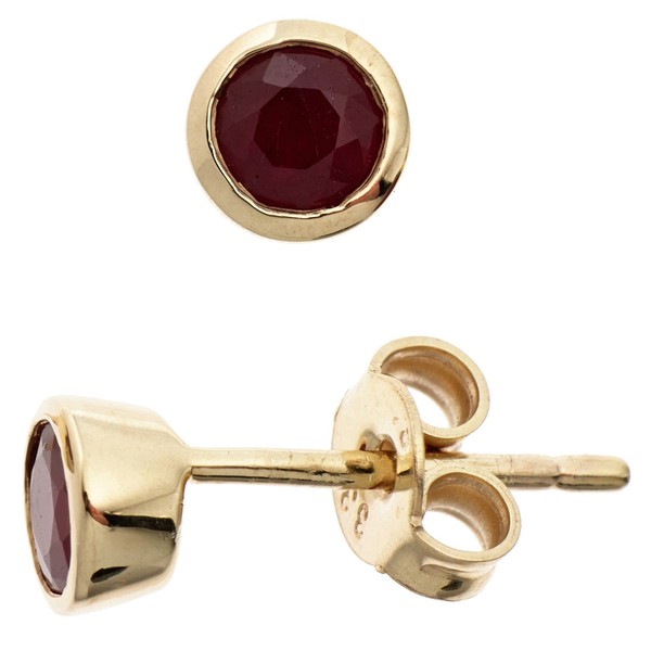 "Jobo\"Ohrstecker Rund 333 Gold Gelbgold 2 Rubine Rot Ohrringe Goldohrstecker"-image