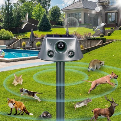 Ultrasonic Solar Animal Repeller for Yard, 6 Modes Outdoor Green 