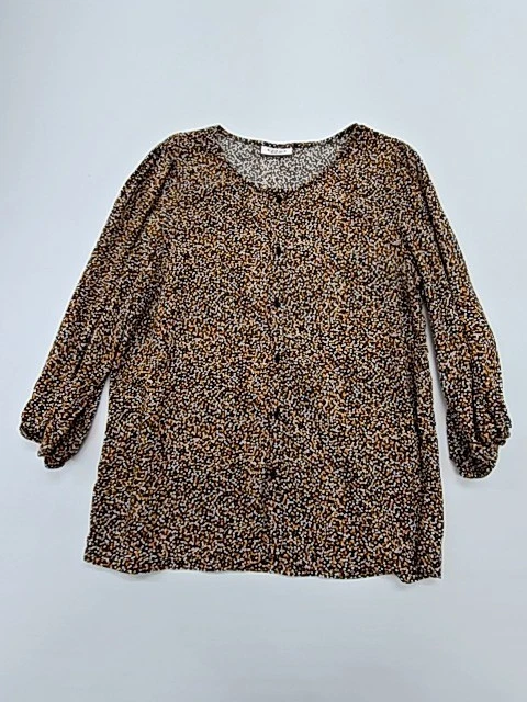 Chemisier tunique marron moucheté G!na pour femme col rond taille M pull ample - Photo 1/4