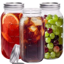 eleganttime 64 oz Mason Jar Wide Mouth 3 Pack,Large Half Gallon Mason Jar wit...