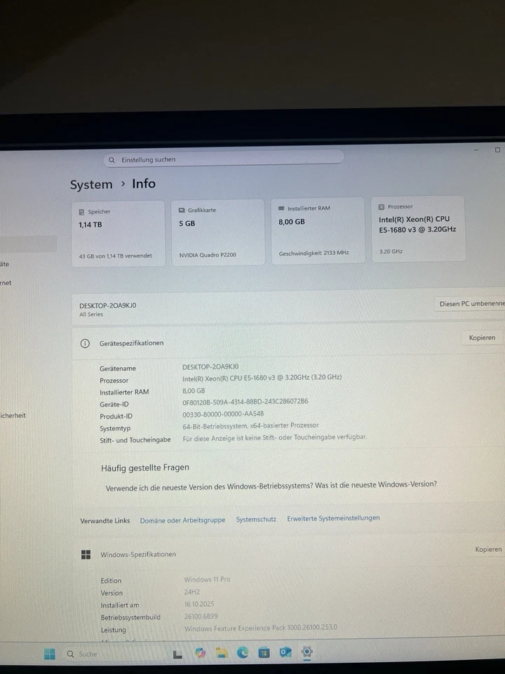 Arbeit-PC/Server| E5-1680 V3(8k/16), X99-WS/IPMI, Quadro P2200, Fractal, W11 PRO - Bild 2 von 4