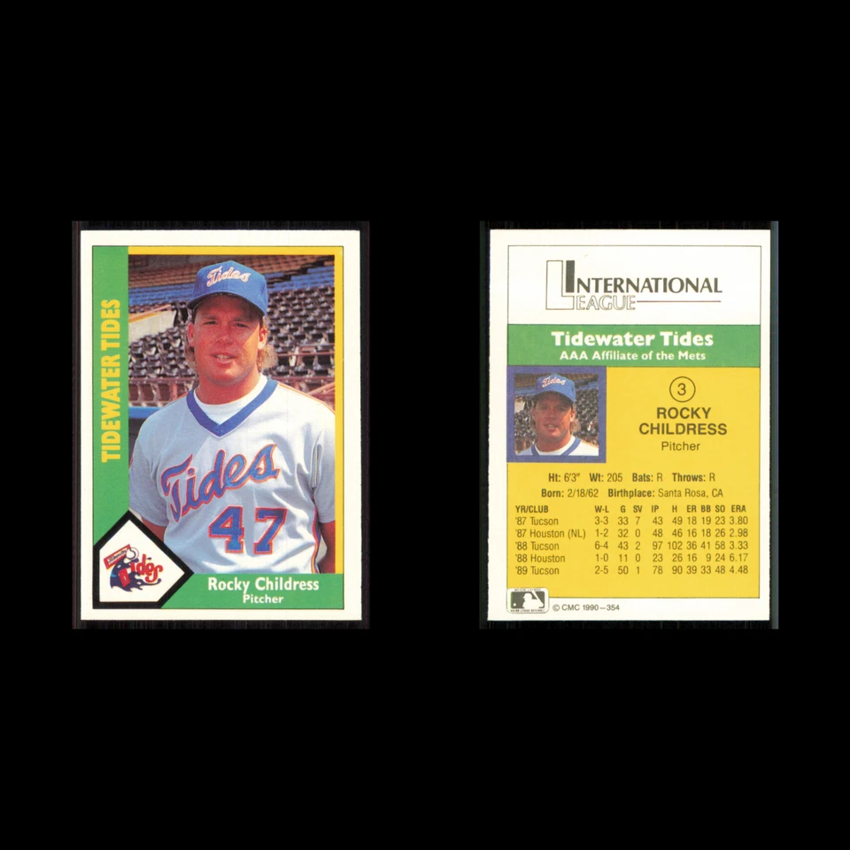 Rocky Childress #354 1990 CMC Minor League Tidewater Tides Baseball Card MLB NM - Image 3 of 3
