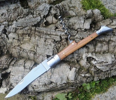Laguiole Messer Brotzeitmesser 3Cr13MoV Stahl Olivenholz Griff Korkenzieher 