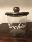 Vintage Glass Cookie Jar Wood Lid Rustic Farmhouse Kitchen General Store Large — photo 1