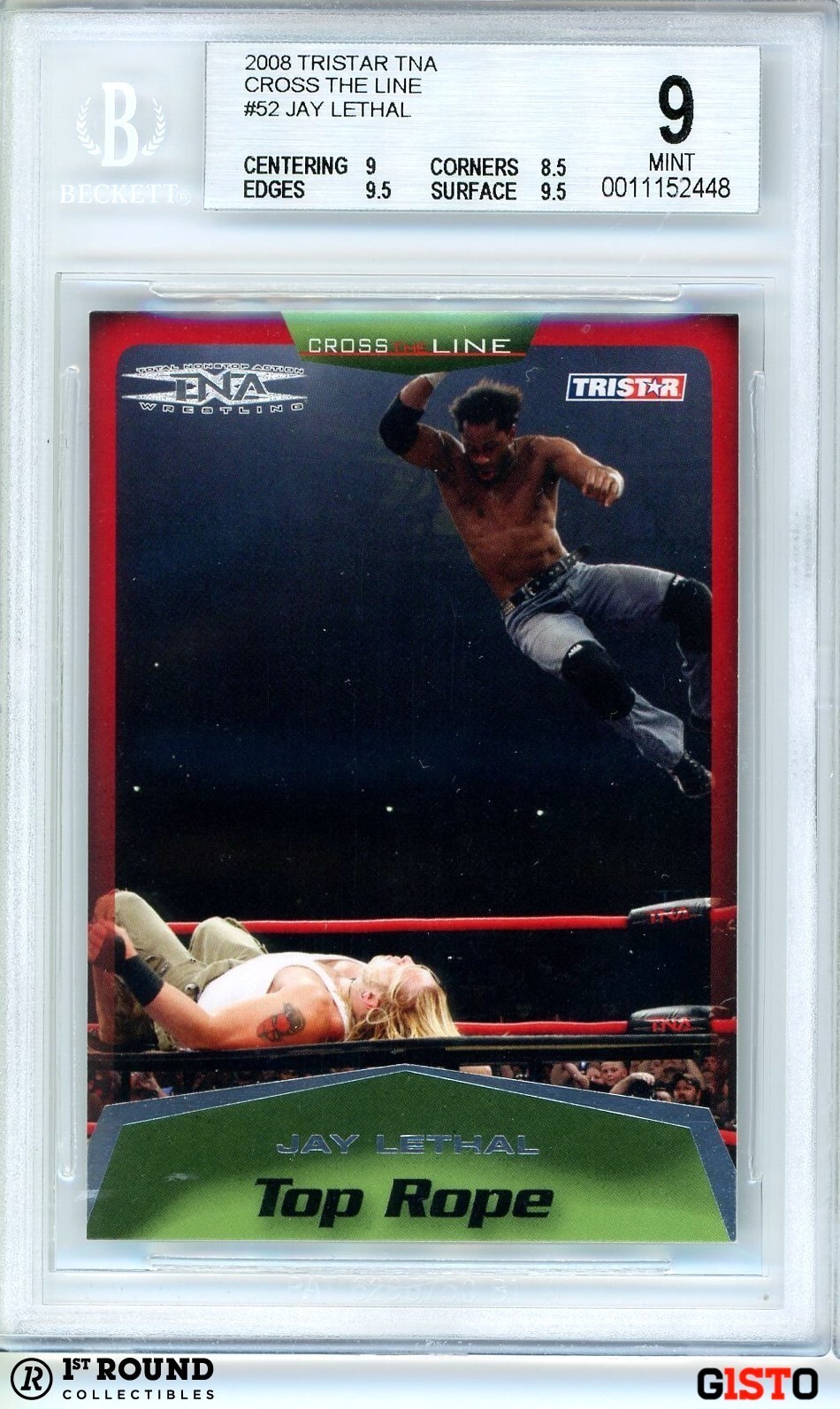 POP 1: Jay Lethal RC BGS 9: 2008 TRISTAR TNA Cross the Line Rookie Card Gisto