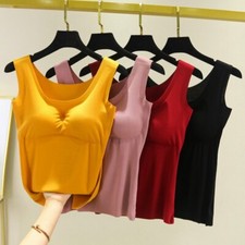 Women Ladies Vest Built in Bra Slim Sleeveless Shirt Tank Top Plain Casual Sexy