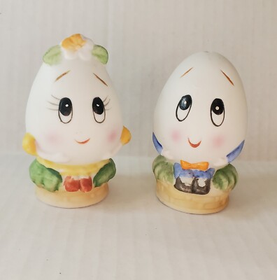 Vintage Egg Salt & Pepper Shakers Set Mr And Mrs Easter Kitsch 3''