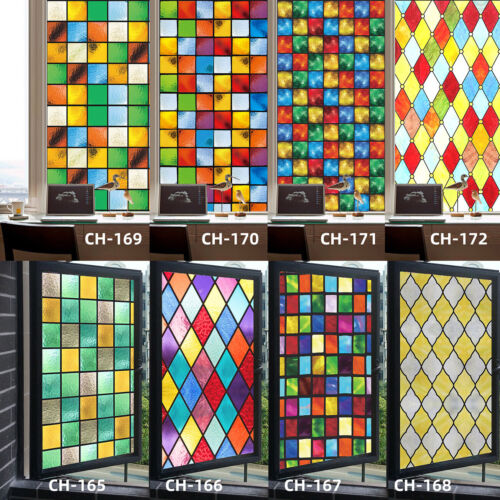 Frosted Colorful Grid Window Privacy Film Opaque Static Cling Glass Film