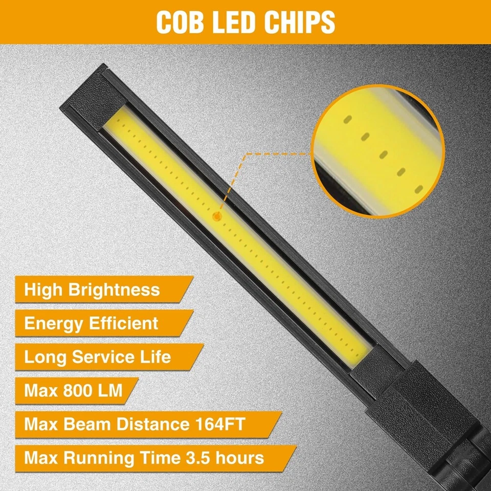EverBrite 2PACK 800LM LED Rechargeable Work Light COB Foldable Flashlight Type-C - Image 3 of 4