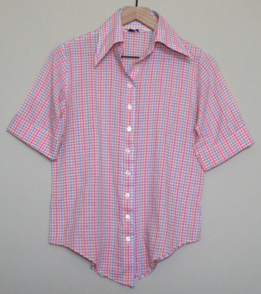 Camisa Top Vintage Spiegel Botón Frontal Talla 34 Pequeña 4 6 Cuadros Rosa Rockabilly Foto 2 de 4