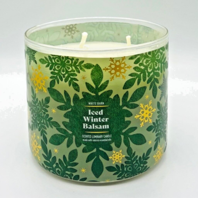 BATH & BODY WORKS/WHITE BARN THREE WICK CANDLE: ICED WINTER BALSAM
