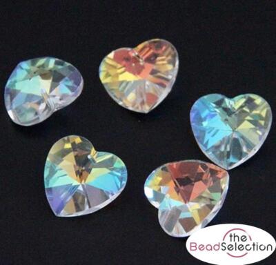10 ANHÄNGER HERZ FACETTIERT GESCHLIFFEN GLAS KRISTALL PERLEN 14mm KLAR AB GLANZ GLS17