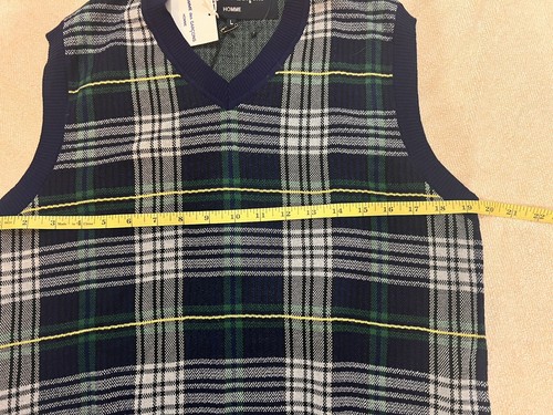 Comme des Garcons Weste zu Hause Strick marineblau kariert V-Ausschnitt Größe Large - Bild 4 von 5