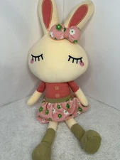 Cllayees Easter Bunny Plush 18 Inch Pink Flower Dress & Bow Soft 