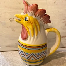 Vintage Hand Painted Deruta Italian Rooster Pitcher