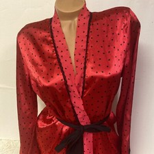 Vintage California Dynasty Robe Liquid Satin SM Shiny Red W Black Polka Dots L15