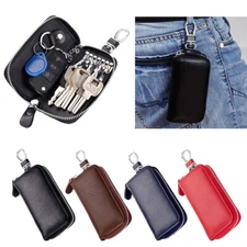 Men Women Genuine Leather Key Wallet Zip Around Keychain Card Slot Pouch Bag US