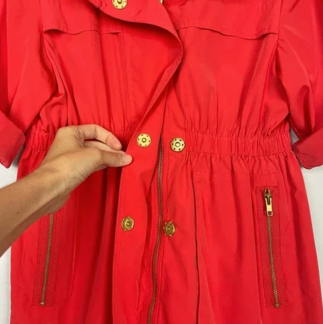 Ali Ro Red Anorak Jacket Rain Coat 3/4 Sleeve Removable Hood Womens Sz 0 $275 - Image 4 of 4