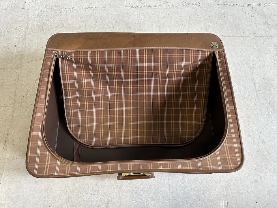 Maleta Equipaje Vintage Cuadros Amarillo Rojo Marrón Estuche Retro Antiguo Mediados de Siglo Foto 4 de 4