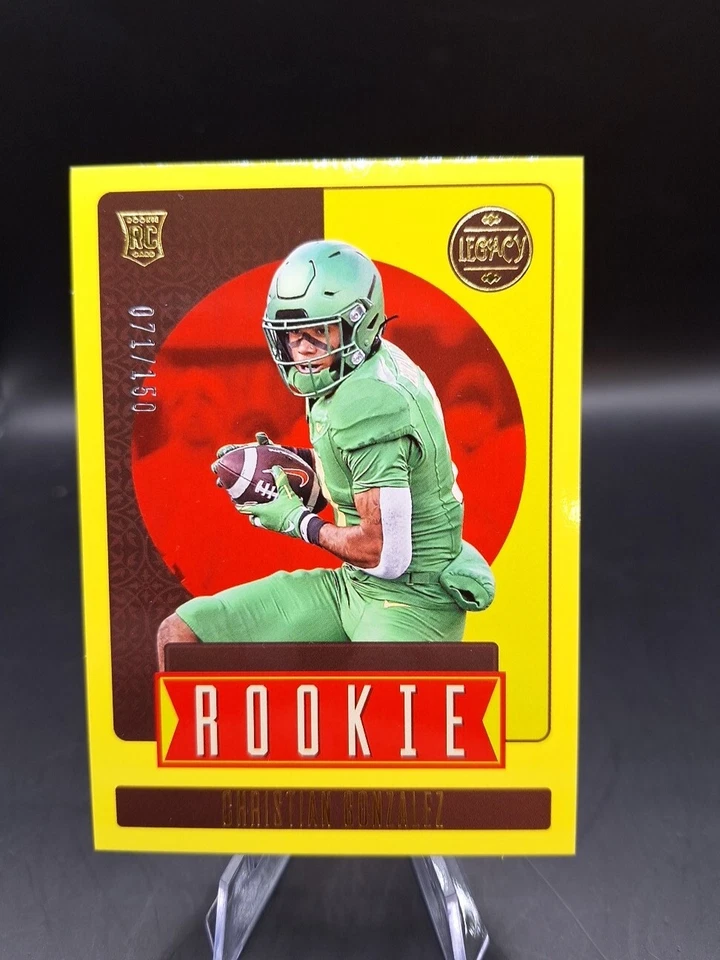 2023 Panini Legacy Christian Gonzalez Yellow Parallel RC 71/150 NFL NE. Patriots - Image 4 of 4