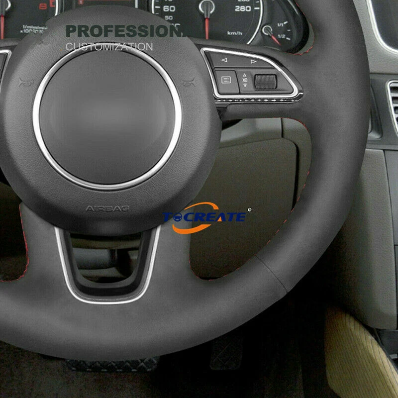 Cubierta de volante de gamuza negra hágalo usted mismo para Audi Q3 Q5 2013-2017 Q7 2012-2015 #F026 Foto 3 de 4