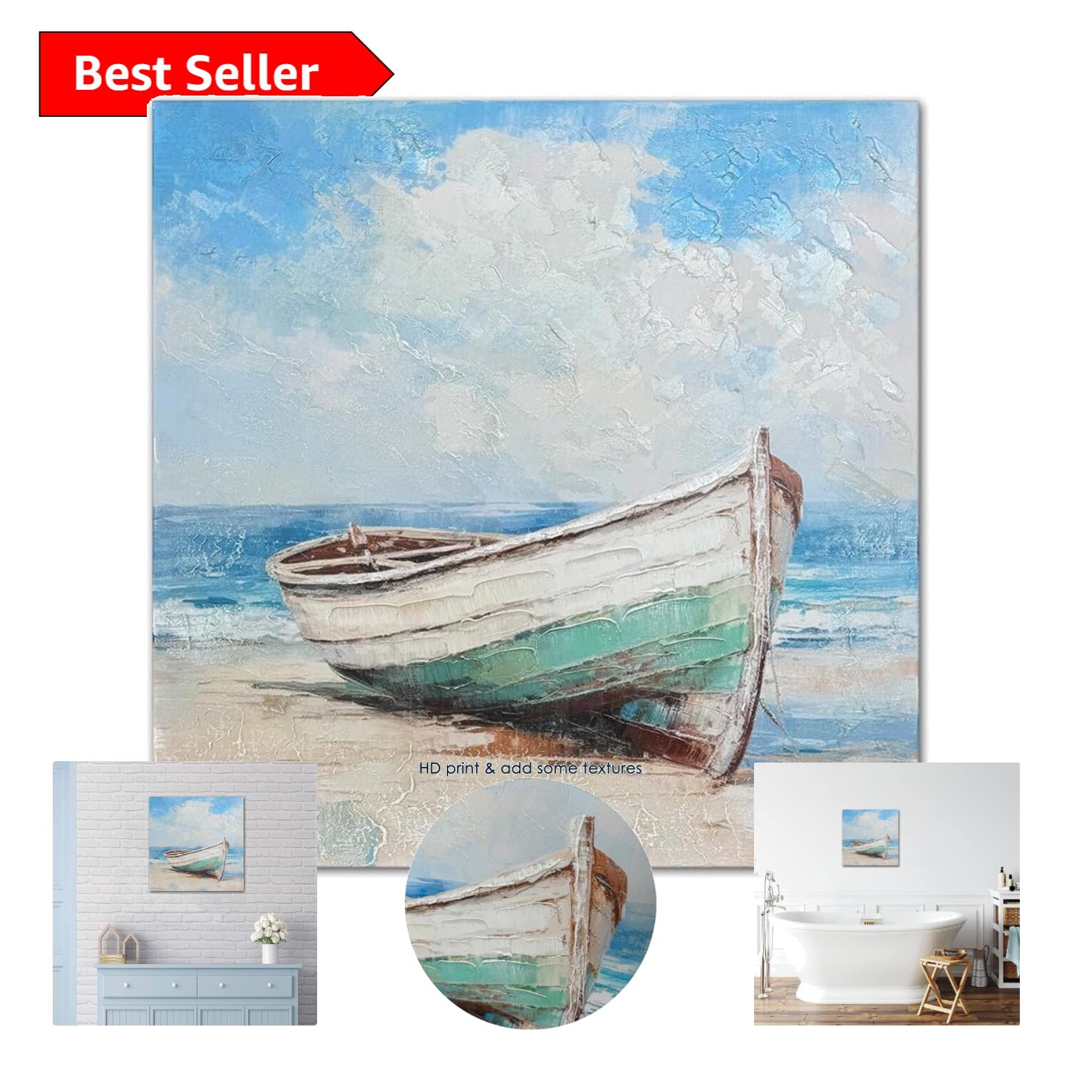 Coastal Wall Art: Rustic Boat Canvas Hanging - Perfect for Bathroom or Bedroom