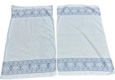 Vintage MCM Set Of 2 Blue Embossed/Sculpted? Bath Towels 22.5 X 40